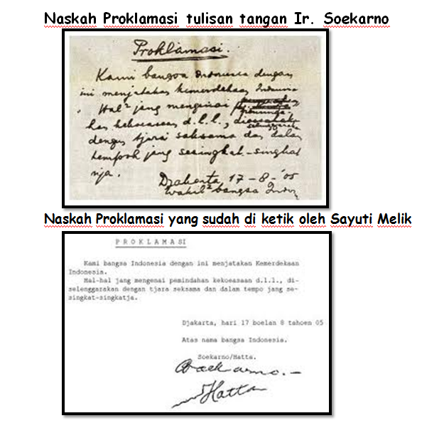 Perbedaan Naskah Proklamasi Tulisan Tangan Soekarno dengan Hasil Ketikan Sayuti melik Perbedaan Naskah Proklamasi Tulisan Tangan Soekarno dengan Hasil Ketikan Sayuti melik