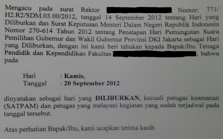 20 Sept'12 = Pilkada DKI = Hari yang Diliburkan (?) 20 Sept'12 = Pilkada DKI = Hari yang Diliburkan (?)