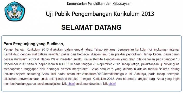 Menyoal Dialog Virtual Uji Publik Kurikulum 2013 Menyoal Dialog Virtual Uji Publik Kurikulum 2013
