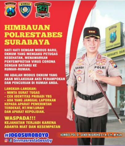 Virus Korona Dijadikan Modus Kejahatan ... Kapolrestabes Surabaya Beri Himbauan