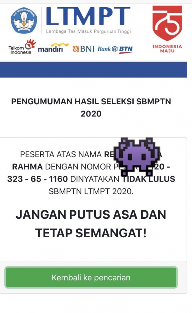 Pesan Pilu SBMPTN LTMPT 2020: Jangan Putus Asa dan Tetap Semangat