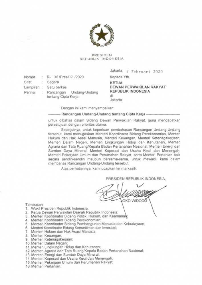 Surat Jokowi Nomor R 06 Tentang Uu Cipta Kerja Kepada Dpr Kompasiana Com