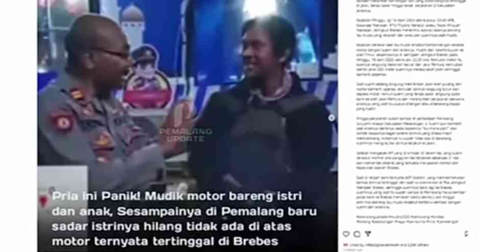 Viral! Pemudik Tak Sadar Istrinya Ketinggalan Sejauh 2 Kabupaten