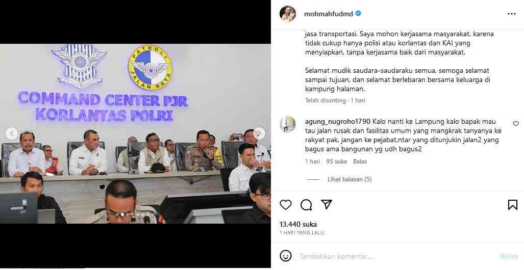 Mahfud MD Pantau Tradisi Mudik Lebaran 2023, Sambangi Command Center PJR Korlantas