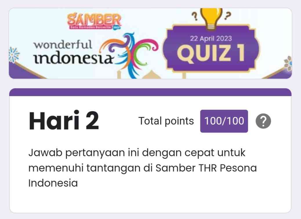 Hint atau Clue untuk Bocoran Quiz ke 2, Tanggal 23 April 2023