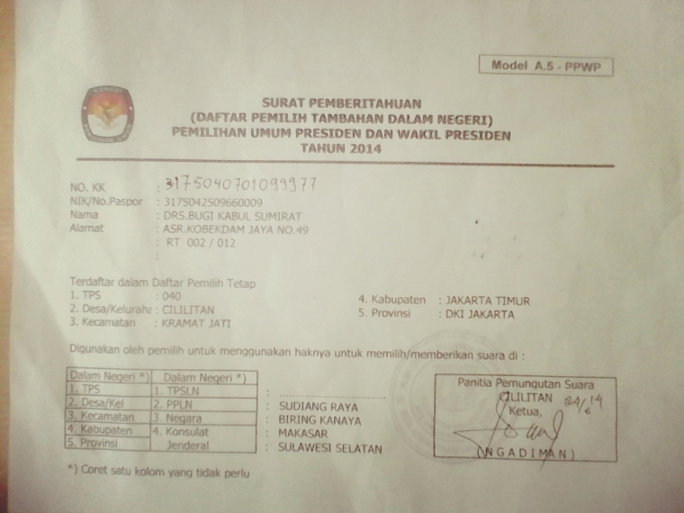 Mencoblos Di Luar Kota Jangan Lupa Membawa Formulir A5