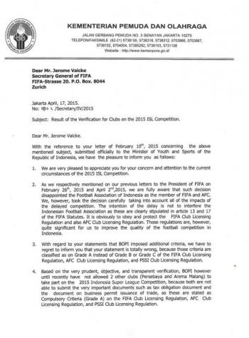 Surat Balasan Dari Sekretasi Kementerian Pemuda Dan Olahraga